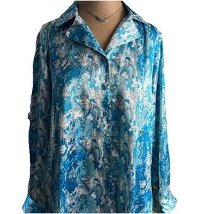 Vintage Print Blouse US  10‎ Pet Mod US Retro Silky Geometric Dressy 70s Geek